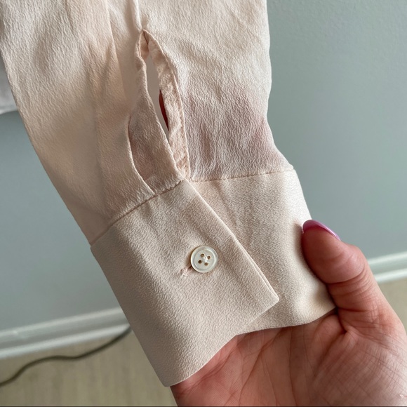 Everlane Blush Piped Silk Notch Button Down Blouse - Picture 7 of 8